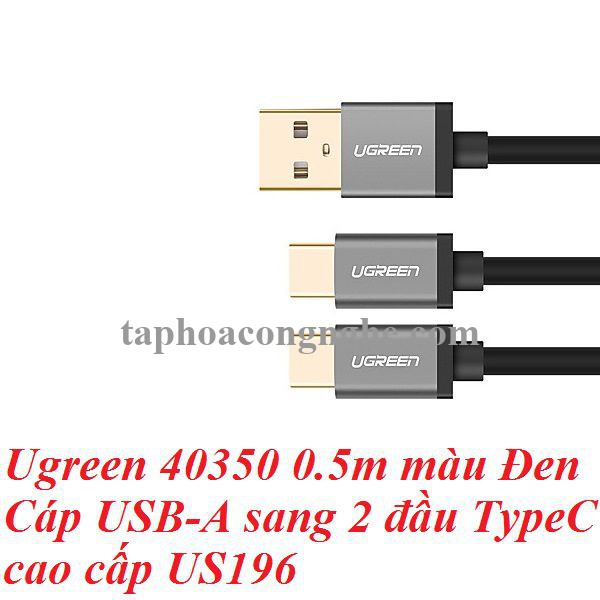 Ugreen 40350 0.5m màu Đen Cáp USB-A sang 2 đầu TypeC cao cấp US196 30040350
